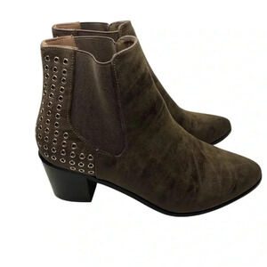 So Me Baba Sz 8 Brown Ankle Booties Pull On Elastic Sides Silver Rings NWOB